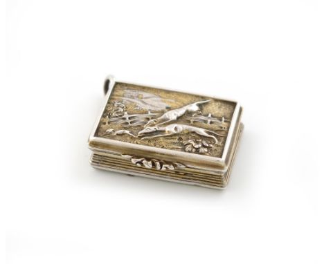 A George IV silver-gilt vinaigrette,  by Robert Mitchell, Birmingham 1824, rectangular form, the hinged cover with a coursing