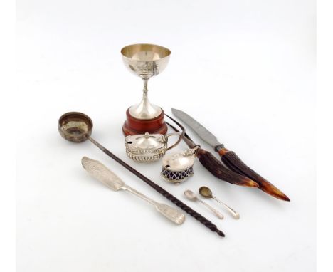 A mixed lot of silver items, various dates and makers, comprising: a George III silver punch ladle, with a circular bowl set 