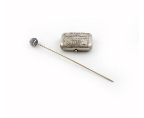 A Russian silver purse, rectangular form, engraved decoration, initialled, fitted interior, length 7.3cm, plus a Russian silv