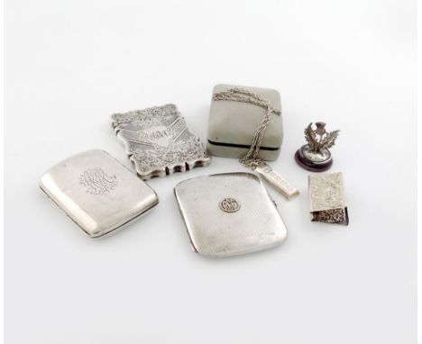 A mixed lot of silver items, various dates and makers, a late-Victorian card case, by J. Gloster, Birmingham 1898, rectangula