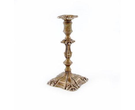 A Victorian silver taper stick, by Walker Knowles and Co, Sheffield 1843, knopped stem, foliate shoulders, on a raised square