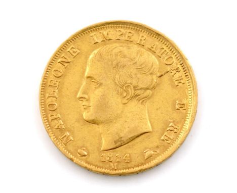 Italy, Kingdom, Napoleon, 40-Lire, 1814 M, head left, rev.,  crowned arms (F 5).  Very fine.