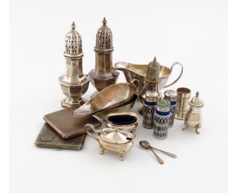 A mixed lot of silver items, various dates and makers, comprising: a pair of sugar casters, of octagonal baluster form, Londo