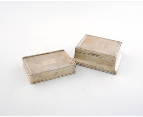 A silver table snuff box,  by William Base and Sons, Birmingham 1928, rectangular form, engine-turned decoration, foliate bor