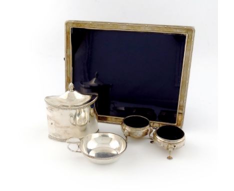 A mixed lot of silver items, various dates and makers, comprising: an Edwardian tea caddy, by the Haseler Brothers, London 19