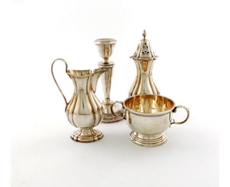 A mixed lot of silver items, various dates and makers, comprising: a modern cream jug and sugar caster, by John Rose, Birming