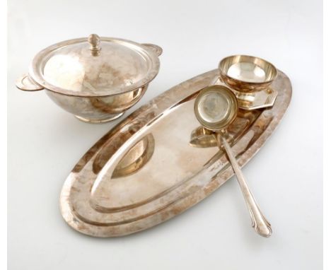 A mixed lot of electroplated items, comprising: a French Christofle tureen and cover, of circular form, the pull-off cover wi