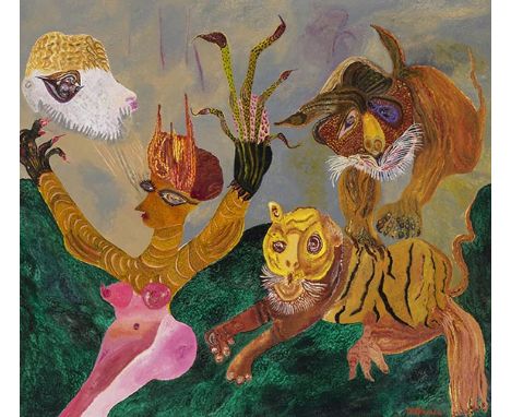 Ursula Schultze-Bluhm     1921 Mittenwalde - 1999 Köln La dompteuse. 1995. Öl auf Leinwand.  Rechts unten signiert und datier