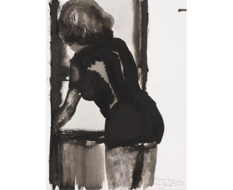 Marlene Dumas     1953 Kapstadt - lebt und arbeitet in Amsterdam The short black dress. 1993. Tuschezeichnung.  Rechts unten 