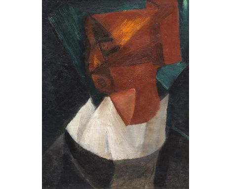 Ida Kerkovius     1879 Riga (Lettland) - 1970 Stuttgart Porträtkopf. 1915. Öl auf Leinwand.  Verso 'Blumenstillleben'. 65 x 4