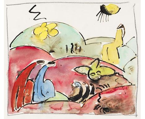 Hermann Stenner    1891 Bielefeld - 1914 Ilow (Polen) Verkündigung an die Hirten. 1912. Aquarell, Gouache, Tusche und Bleisti