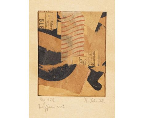 Kurt Schwitters    1887 Hannover - 1948 Ambleside/Westmorland Mz 122 Tropfen rot. (Merzzeichnung). 1920. Collage. Papier auf 