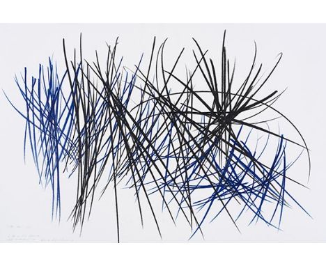 Hans Hartung     1904 Leipzig - 1989 Antibes P-1961-72. 1961. Farbige Ölkreide.  Links unten signiert und gewidmet '17 11 65 