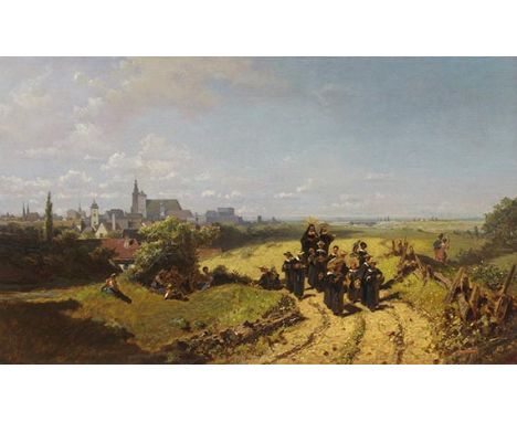 Carl Spitzweg     1808 München - 1885 München Institutsspaziergang. Um 1866-1870. Öl auf Leinwand.  Links unten mit der Signa