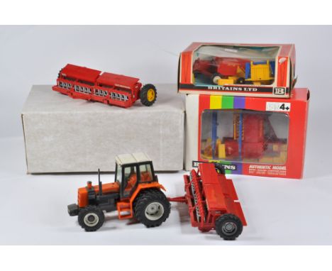 Britains Farm 1/32 Tractor Implement Selection including Massey 130 Drill Conversion x 2, New Holland Baler x 2 plus Renault 