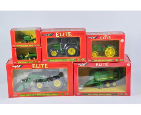 Britains Farm 1/32 Tractor Selection including JD6410, Waterloo Boy, JD Square Baler, JD6210 with Loader, plus Gators x 2. M 