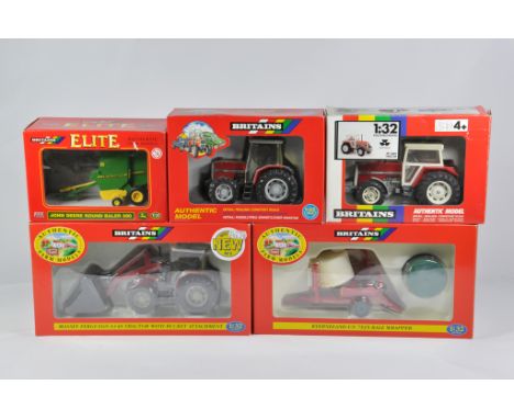 Britains Farm 1/32 Tractor / Implement Selection including MF6180, MF3680, MF6140 with loader, JD 590 Baler plus Kverneland B