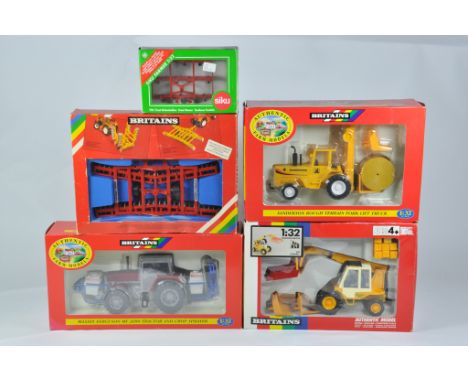Britains Farm 1/32 Tractor Implement Selection including Massey 3680 with Sprayer, JCB Loadall, Sanderson Forklift, Disc Harr