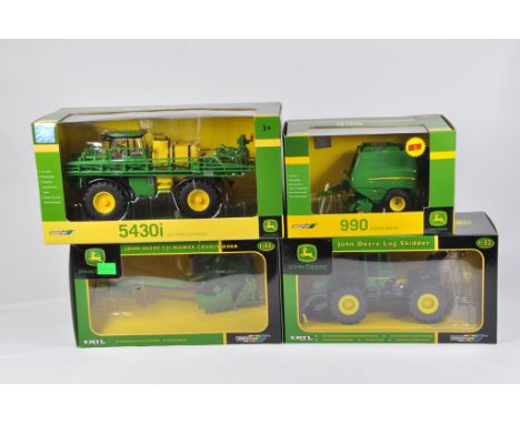 Britains Farm 1/32 Tractor Selection including JD5430i SP Sprayer, JD 990 Baler, JD 535 Mower and JD Log Skidder. M in E Boxe