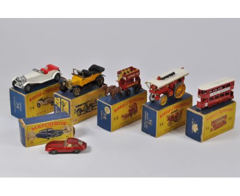 Matchbox MOY Selection including Y10 Mercedes, Y13 Daimler, Y12 Horse Bus, Y9 Fowler Showmans Engine, Y3 Tramcar and No. 32 J