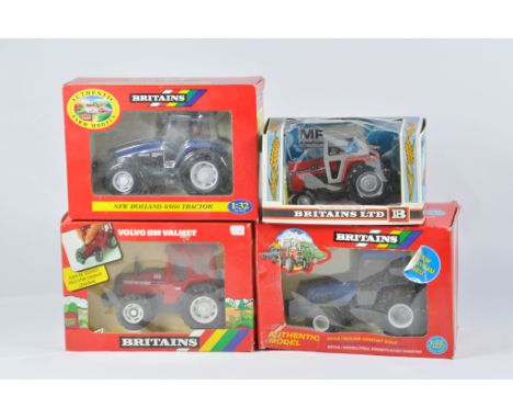 Britains Farm 1/32 Tractor Implement Selection including New Holland 8560, Volvo BM Valmet 805, MF 595 plus Valtra 8750 on Fl