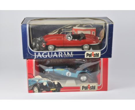 Duo of Polistil 1/16 Scale Models including  Morgan Plus 8 Racer and Jaguar XKE. Both M in VG to E Boxes. (2)