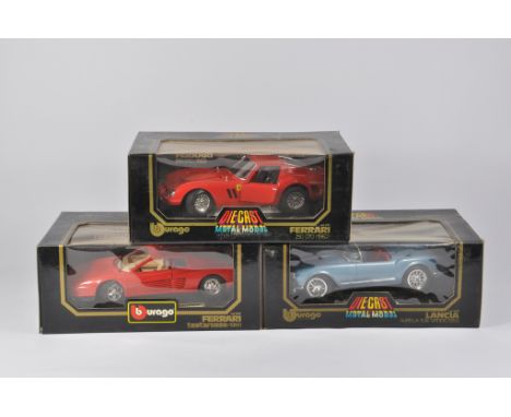 Selection of 1/18 Scale Burago Models including Ferrari x 2 plus Lancia. All M in VG to E Boxes. (3)