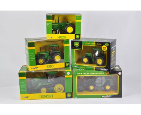 Britains Farm 1/32 Tractor Selection including JD4020, JD3350, JD5410, JD8345T plus JD Telehandler. M in E Boxes. (5)