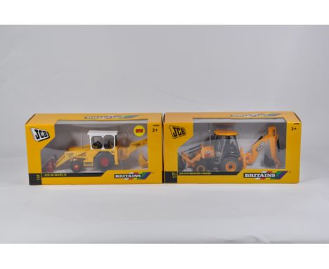 Britains Farm 1/32 Tractor Implement Selection including JCB 3C Mark II and JCB 3CX Backhoe Loader. M in E Boxes. (2)