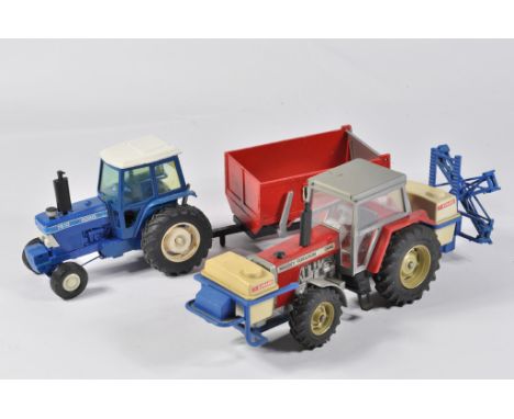 Britains Based 1/32 Ford 7610 Tractor with MF200 Trailer plus MF2680 (Gold Wheels) with Everard Crop Sprayer. E. (3)
