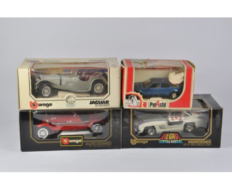 Selection of 1/18 Scale Burago Models including Jaguar, Alfa Romeo and Mercedes plus Polistil . All M in VG to E Boxes. (4)