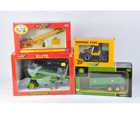 Britains Farm 1/32 Tractor Implement Selection including John Deere elite 2266 Combine, Fyson Elevator, Fastrac 3185 and JD M