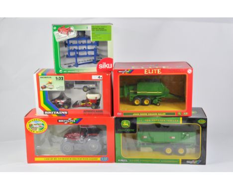 Britains Farm 1/32 Tractor Implement Selection including Case MX 110, JD Marston Trailer, JD Square Baler, ATV Set and Siku C