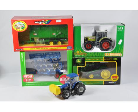Britains Farm 1/32 Tractor Implement Selection including Silage Trailer, UH Claas Tractor, Siku Lemken Cultivator and JD 8340