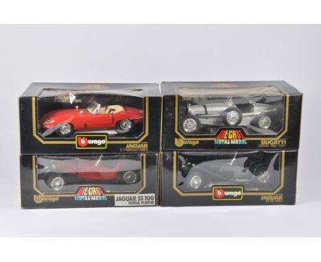 Selection of 1/18 Scale Burago Models including Jaguar x 3 and Bugatti. All M in VG to E Boxes. (4)