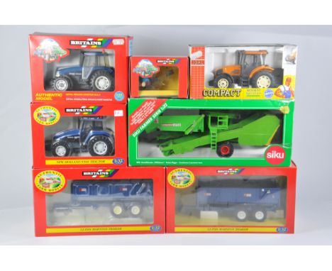 Britains Farm 1/32 Tractor Implement Selection including New Holland 8560 x 2, Marston Trailer x 2, Joal Renault, ATV plus Si