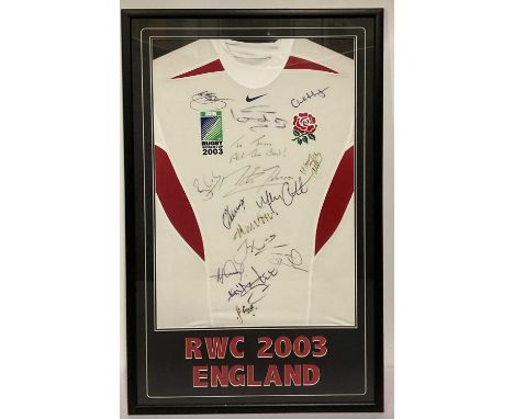 SPORTING MEMORABILIA - A 2003 Rugby World Cup England rugby team shirt, signed by MARTIN JOHNSON, CLIVE WOODWARD, JASON ROBIN
