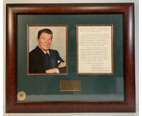 AUTOGRAPHED, A letter signed by 40th U.S. President RONALD REAGAN and his Executive Secretary ARTHUR CULVAHOUSE (incorrectly 