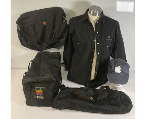 APPLE COMPUTERS - A group of Apple collectibles and memorabilia to include a New Macintosh button-up western shirt with rainb