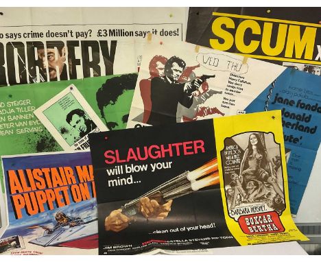 A group of crime UK Quad film posters comprising DIRTY HARRY / KLUTE (1971) THE LONG GOOD FRIDAY / SCUM (1980), PUPPET ON A C