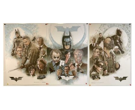 BATMAN - A triptych limited edition art print featuring THE DARK KNIGHT TRILOGY by NEIL DAVIES, alternative movie posters to 