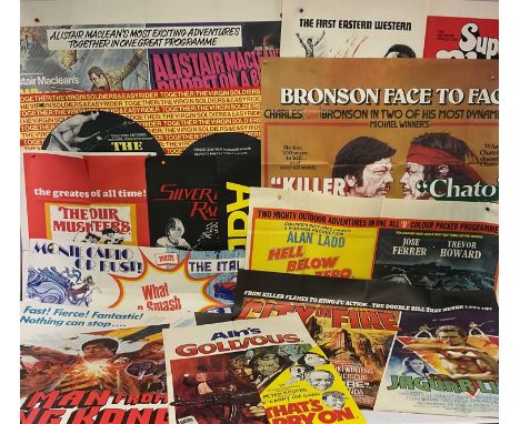 A group of UK Quad double bill film posters comprising: CITY ON FIRE / JAGUAR LIVES (1979), GOLDEN RENDEZVOUS / THAT'S CARRY 