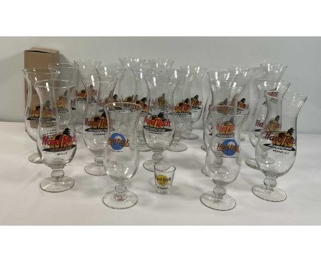 A selection of HARD ROCK CAFE glasses: 20 Hurricane glasses from Surfers Paradise (Australia), Orlando, San Francisco, Las Ve