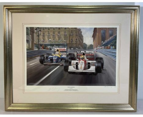 AUTOGRAPHS - An autographed print of Ayrton Senna driving in the 1992 Monaco Grand Prix signed in pencil by AYRTON SENNA and 