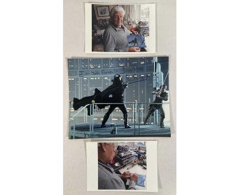 STAR WARS - DAVE PROWSE AUTOGRAPH - An 8" x 10" behind-the-scenes photographic still of Darth Vader Fighting Luke Skywalker f
