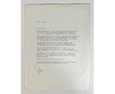 A typed letter believed to be from an agent or friend to Harrison Ford dated April 16, 1976, discussing his contracts and fut