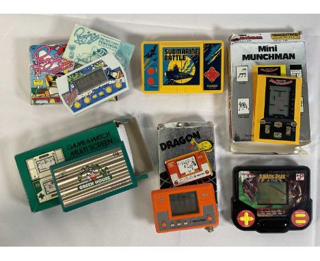 A collection of 1980s / 90s handheld video games to include a boxed Green House GH-54, Game and Watch, Nintendo (1982)m a box