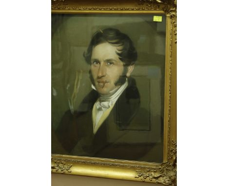19th century English School, a head and shoulders portrait of a gentleman in white neck tie on a plain ground, watercolour an