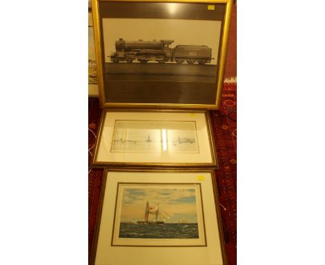 A Southern Railway framed photo of 'Eton' locomotive, together with a William Wyllie reproduction print of 'HMS Revenge leavi