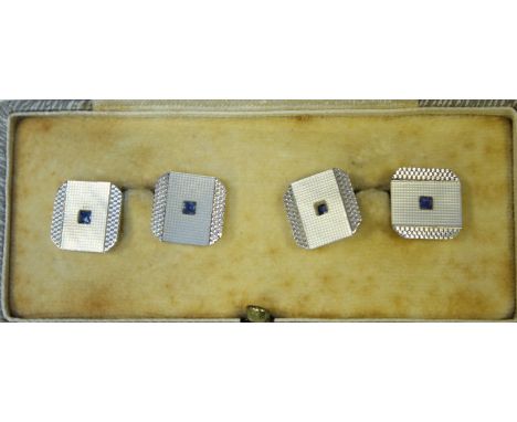 A pair of gent's 9ct white gold cufflinks, with engine-turned decoration, in original fitted box, 5.5 grams